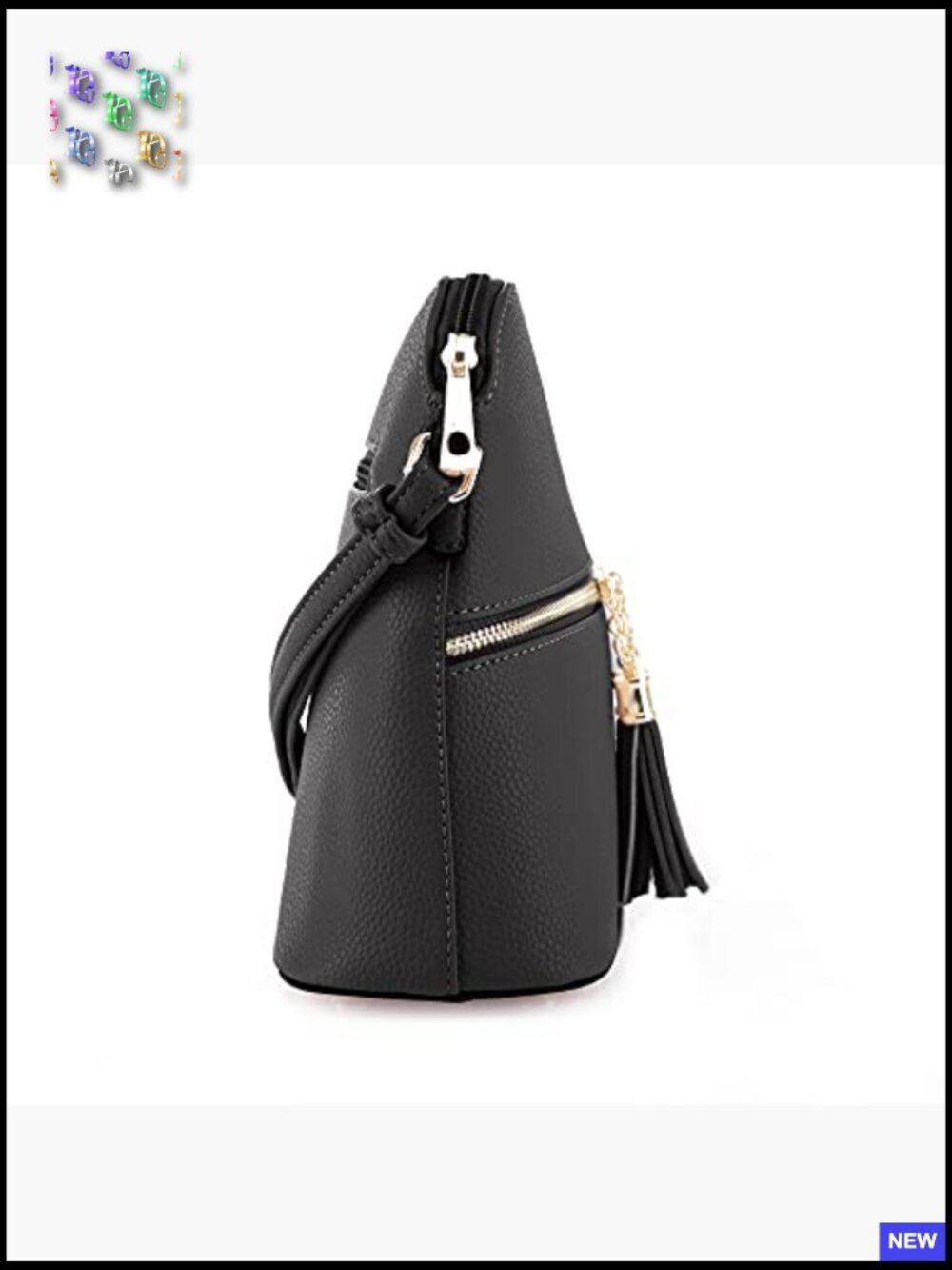 Lightweight Medium Dome Crossbody Bag with Tassel Zipper Pocket Adjustable Strap - Picture 6 of 7